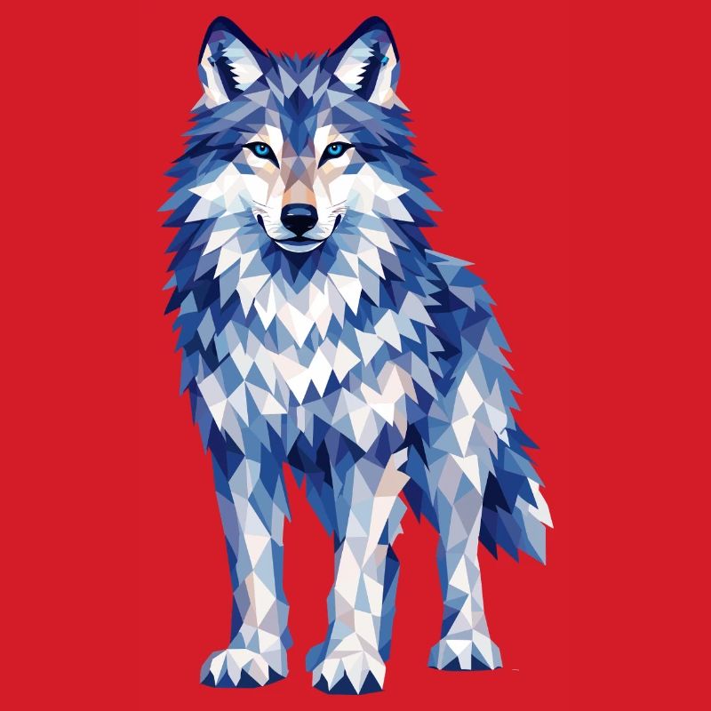 Modernes Polygon-Wolf-Design in Blautönen 