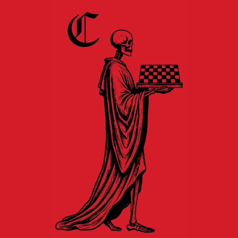 skeleton with chessboard