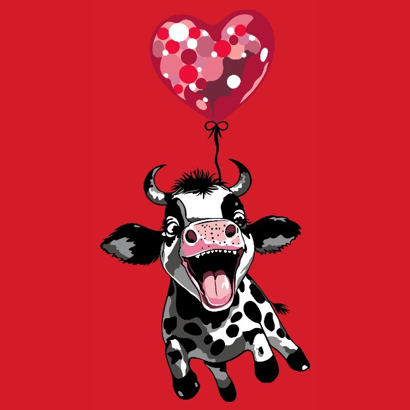 Springendes Kälbchen mit Herzballon - Kuh Kalb