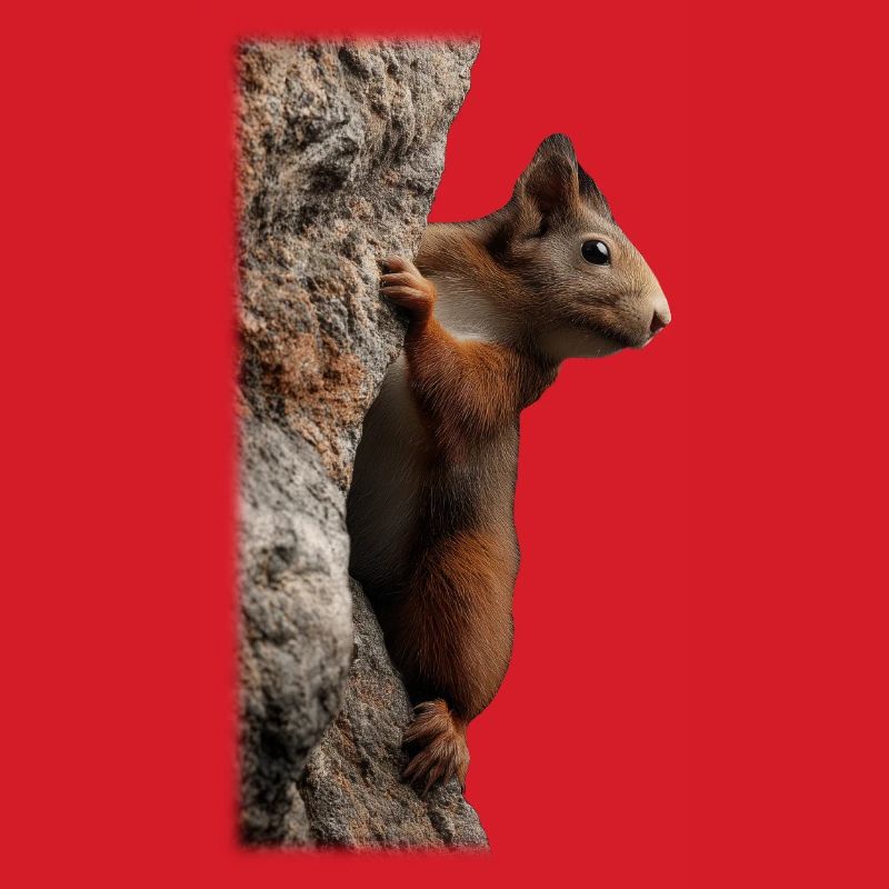 Neugieriges Eichhörnchen am Baumstamm