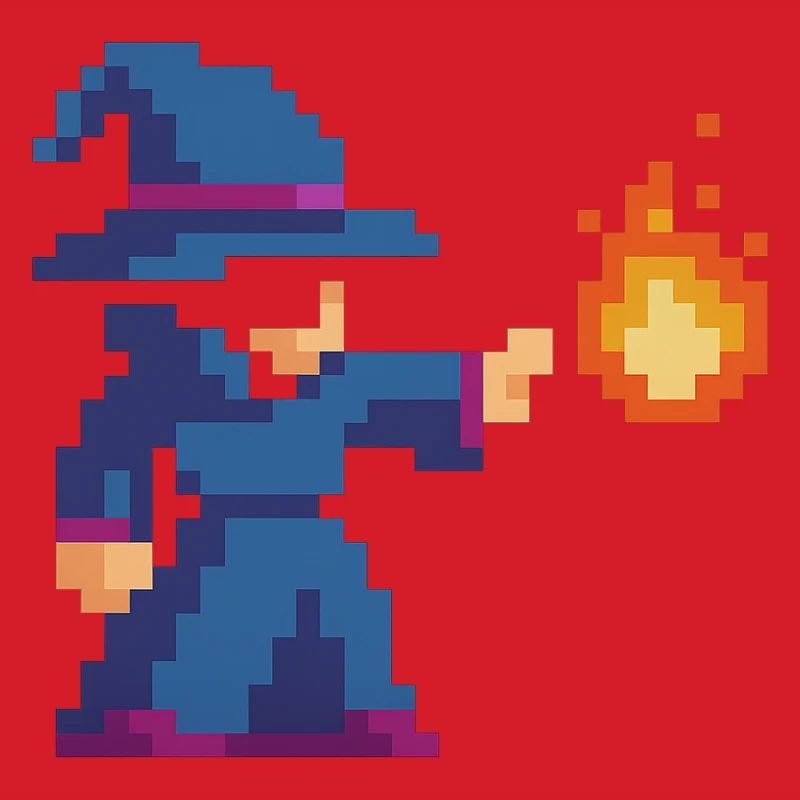 Pixel Wizard und Feuer