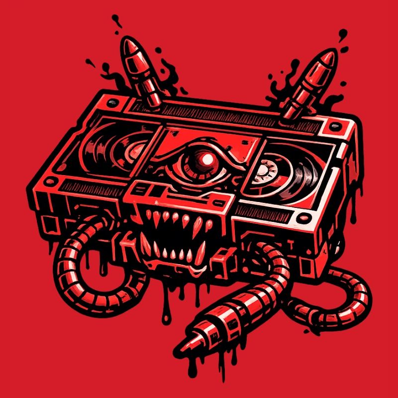 Roter Dämonenroboter mit Kabelhänden