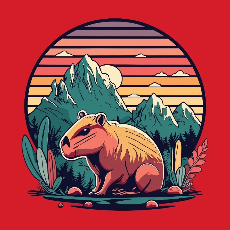 Capybara mit Retro Sunset