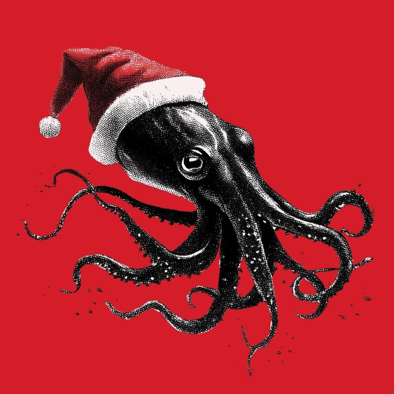 Weihnachtskrake mit Weihnachtsmütze