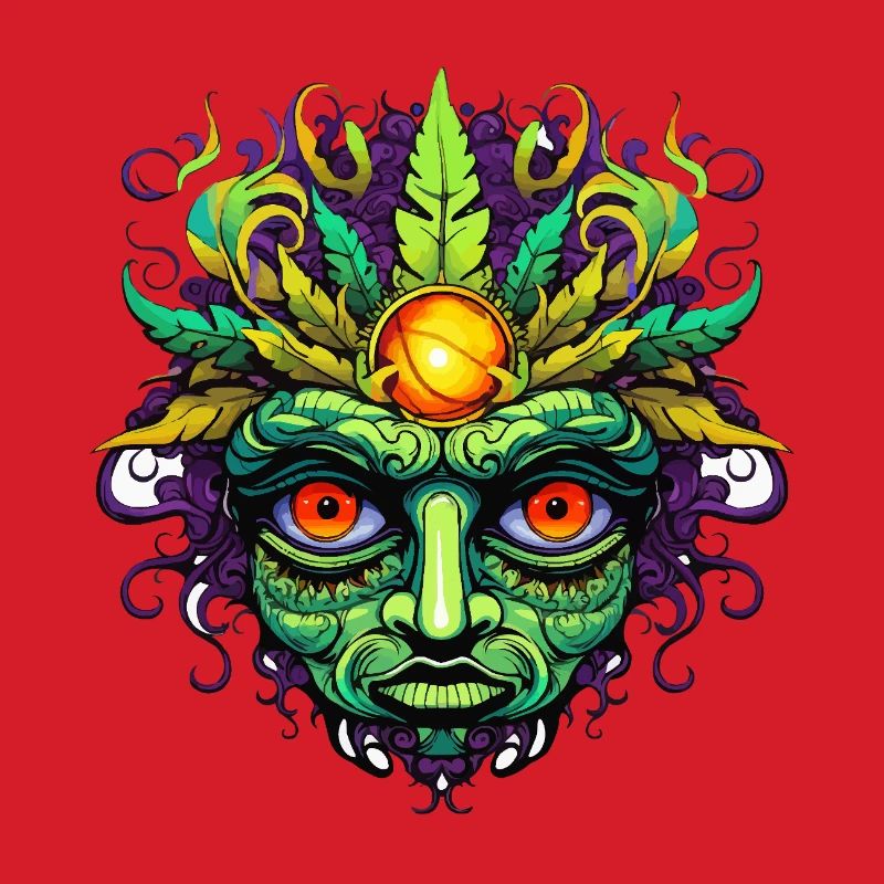 Psychedelic Mask Face with Sun Crown