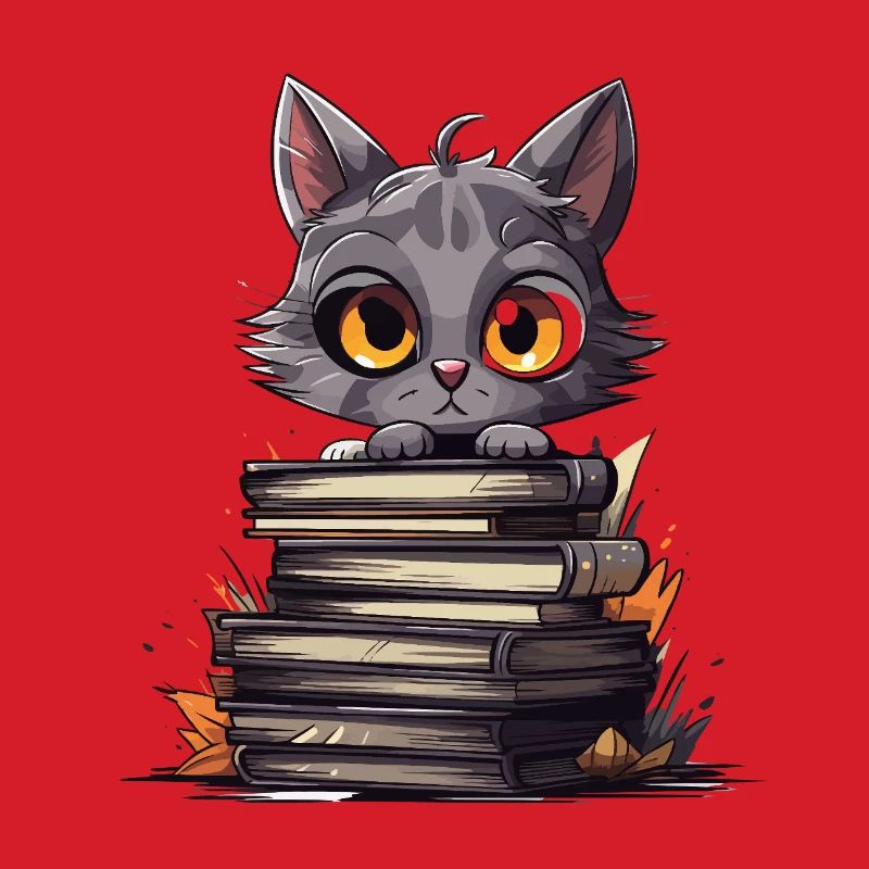 Kätzchen über Bücherstapel