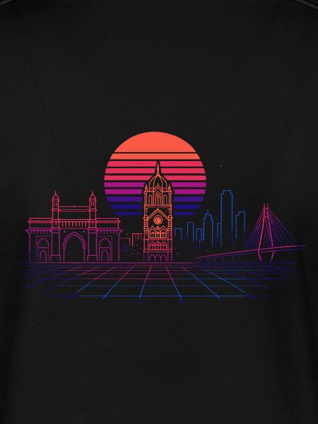 Neon-Synthwave Stadtsilhouette - Mumbai