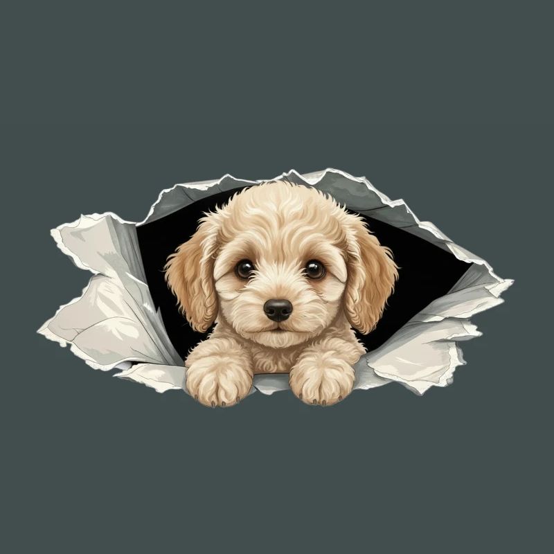 Cockapoo Spieur Mignon, papier déchiré par un Goldendoodle