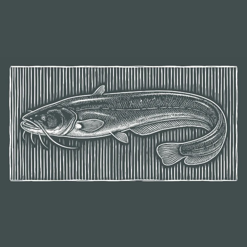 Gravure sur bois vintage de poisson-chat – Pêcheur classique