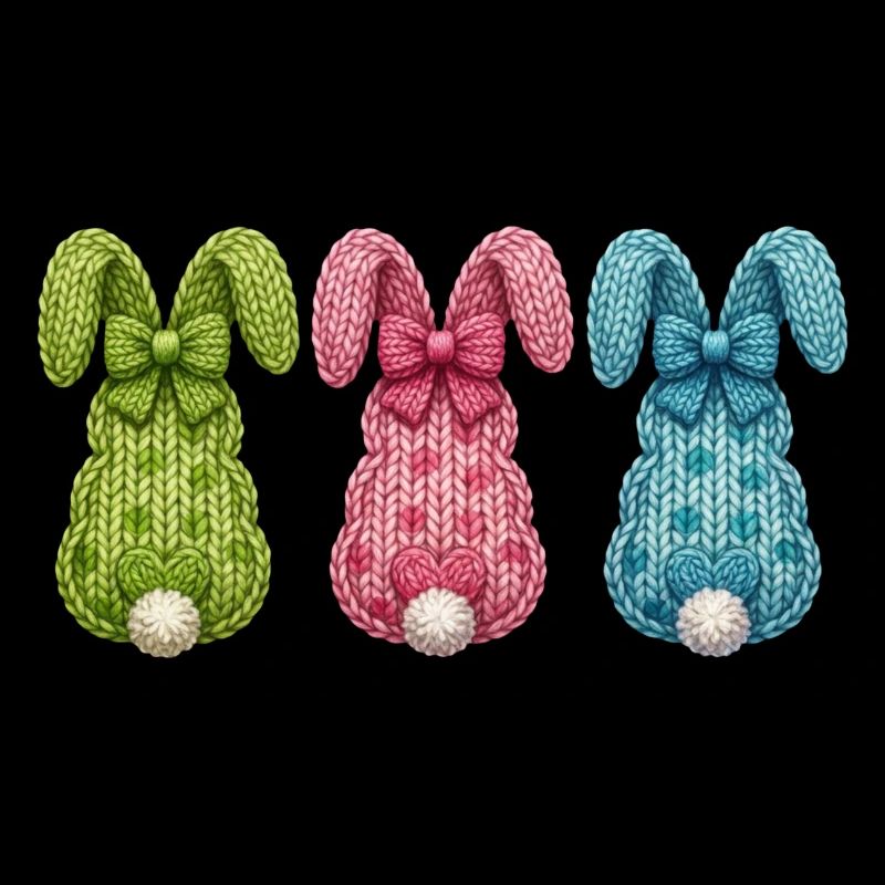 Easter Three Easter bunnies from behind in a row