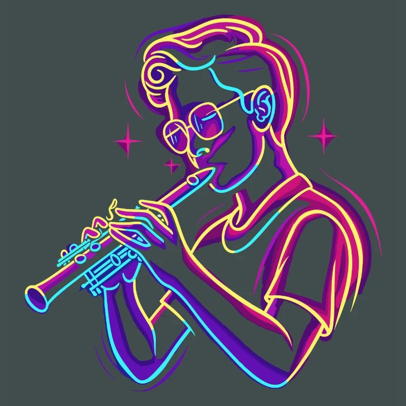 Flöte Junge Grafik Synthwave