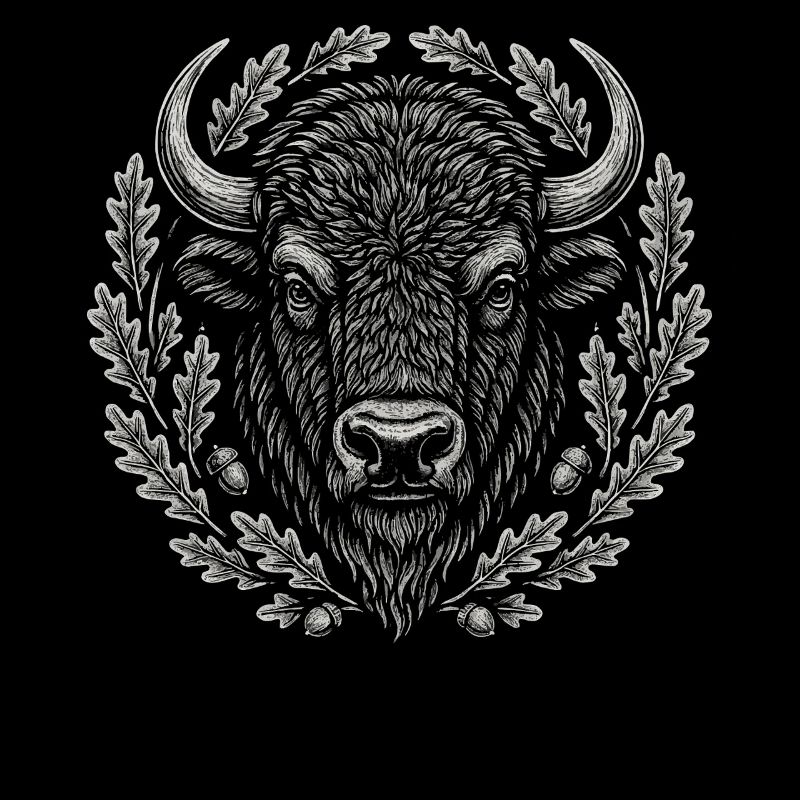 Europäischer Bison mit Eichenkranz Kunst