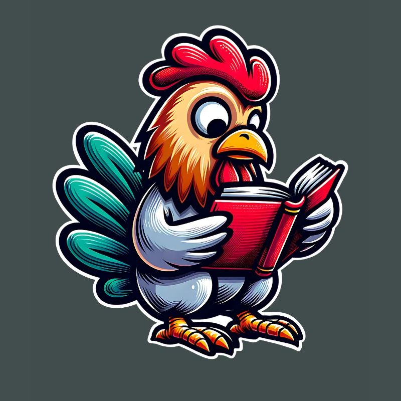 Reading rooster in comic style