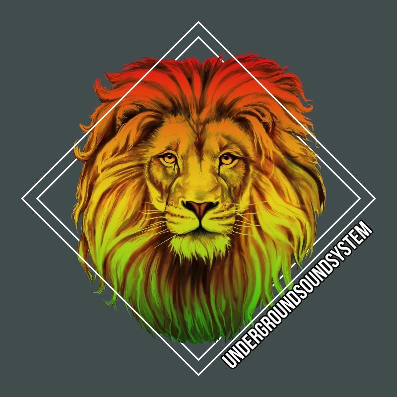 Rainbow lion in square frame