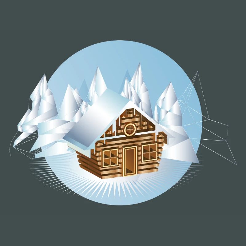 kleine Blockhütte inmitten einer Eislandschaft