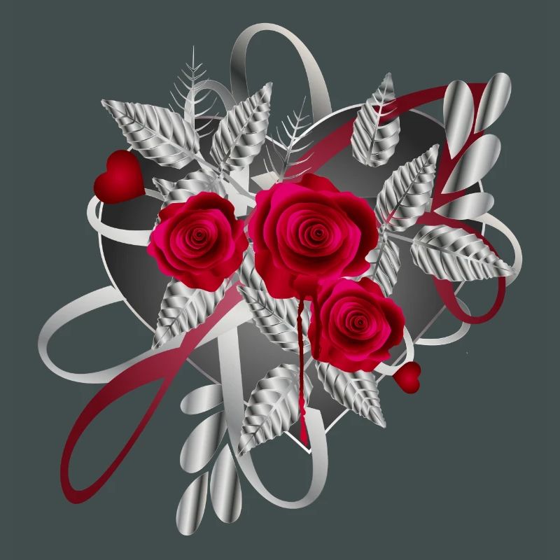 Composition argentée de la Saint-Valentin avec des roses