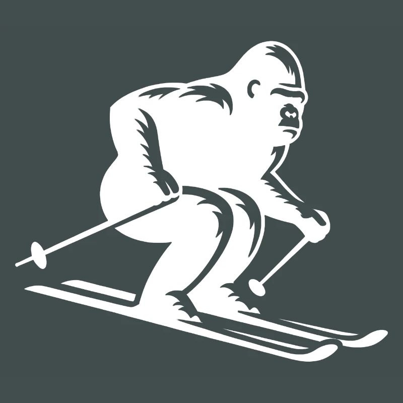 Monkey Gorilla Chimpanzee Ski Silhouette Design