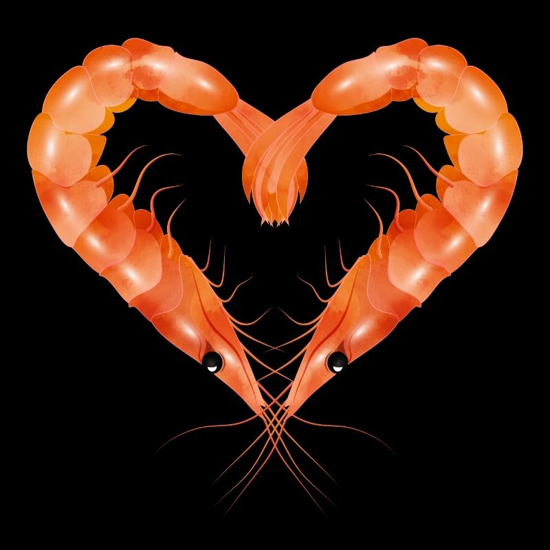 zwei Garnelen oder Shrimps in Herz Form gestaltet