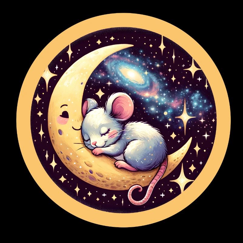 peacefully sleeping mouse, on a crescent moon