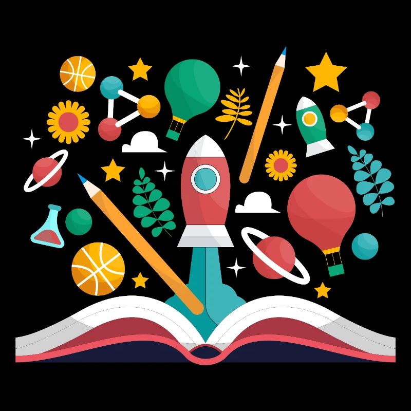 Open Book with School Objects, Learning and Educat