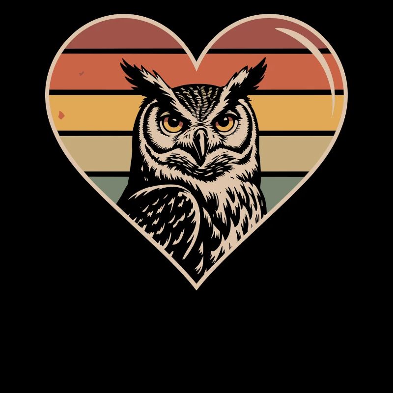 Retro Owl Heart Design