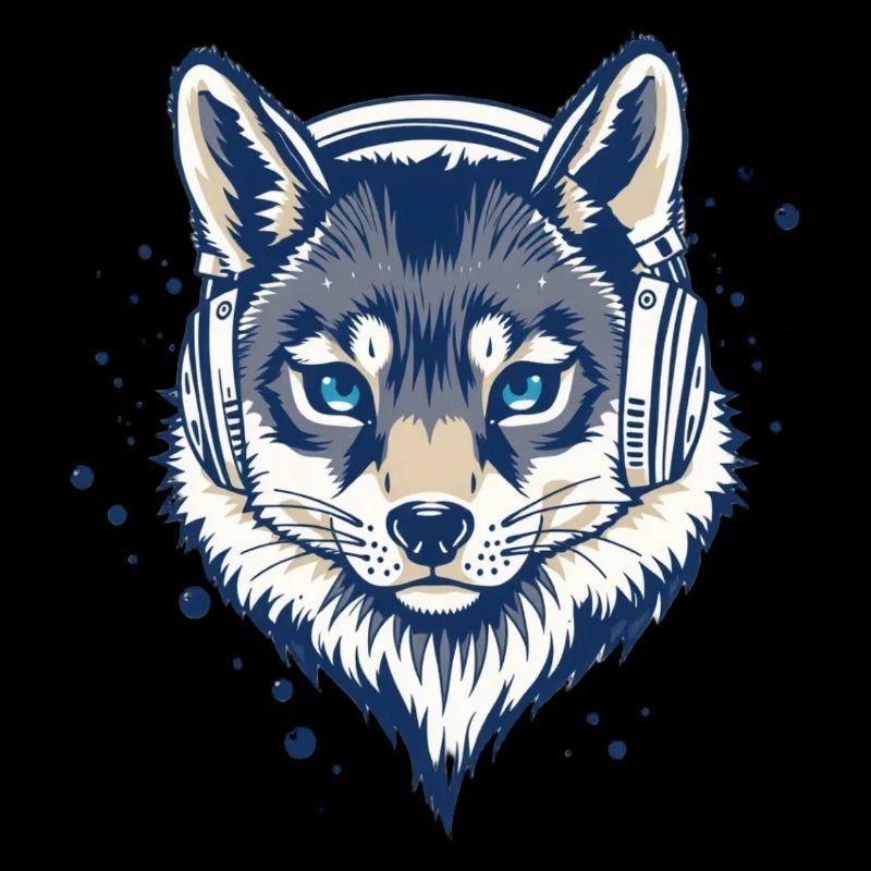 cool fox with headphones