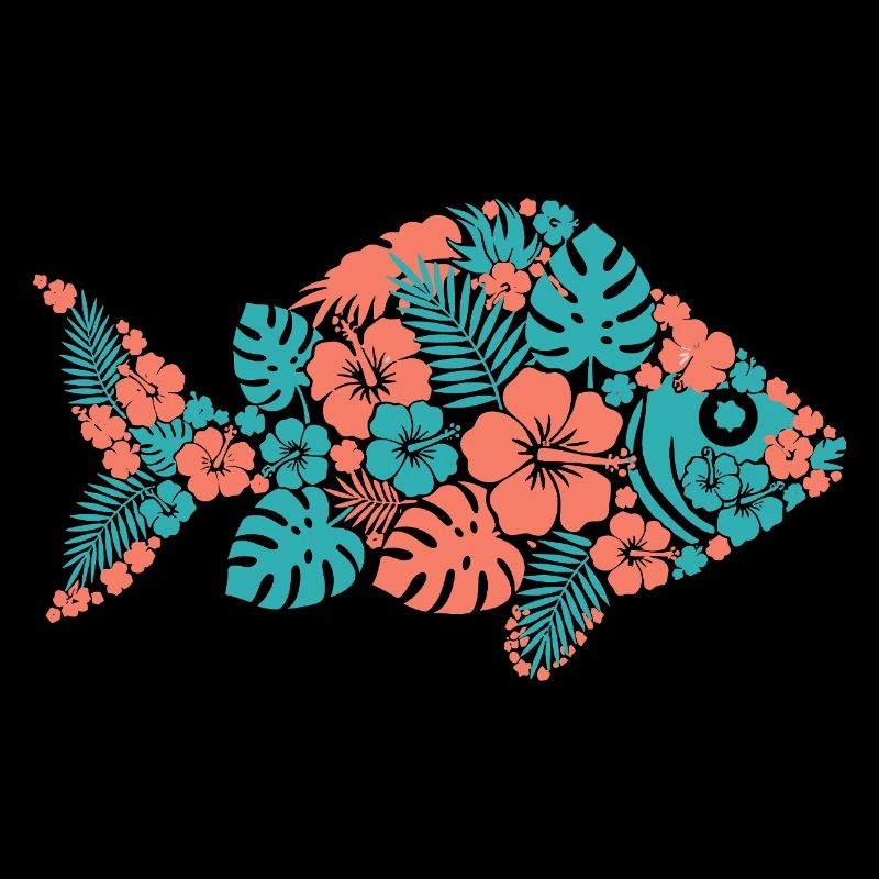 Tropical Flower Fish Silhouette