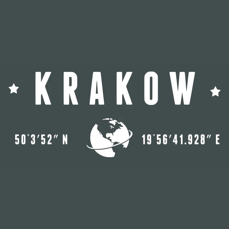 Krakow GPS Coordinates Globe Typography White