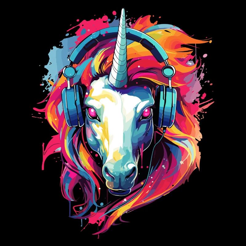 Einhorn mit Kopfhörer Musik Fabeltier Einhörner