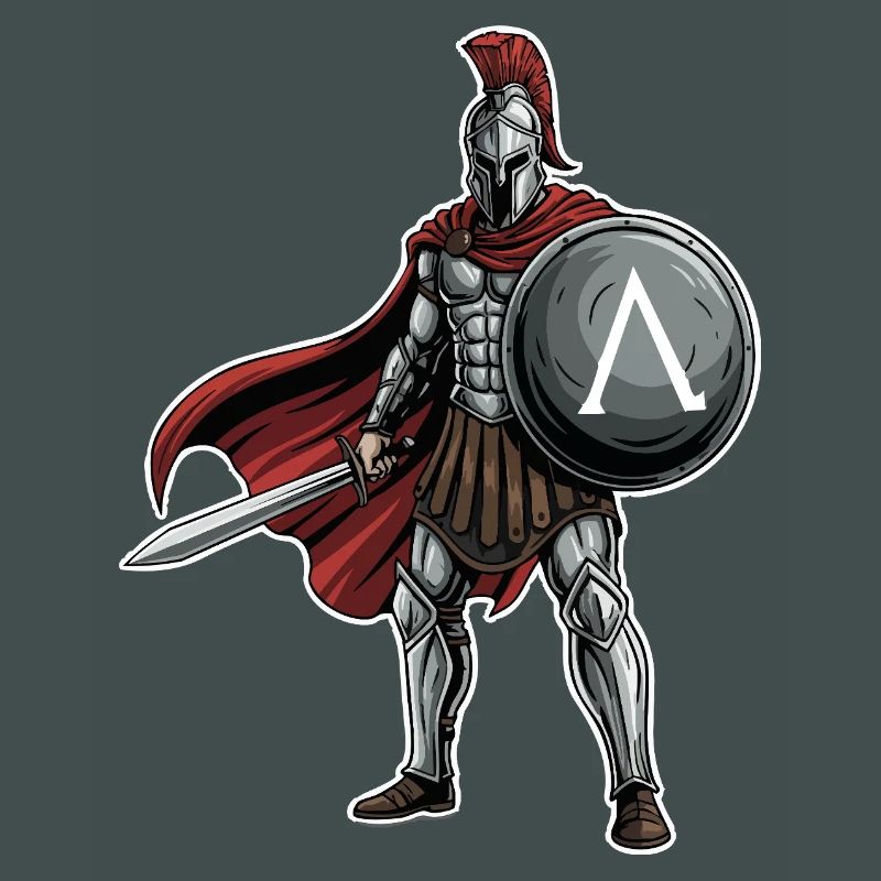 Hoplitisches Spartanisches Lambda-Schild-Schwert-Maskottchen
