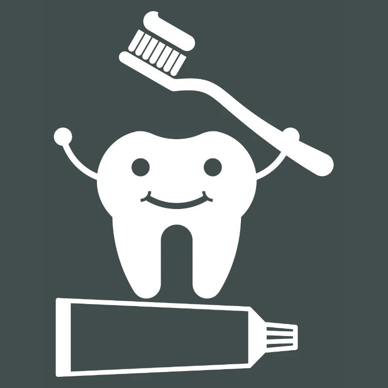 Tooth with toothbrush and toothpaste