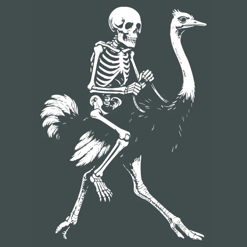 Eerie Skeleton on Flying Ostrich Illustration