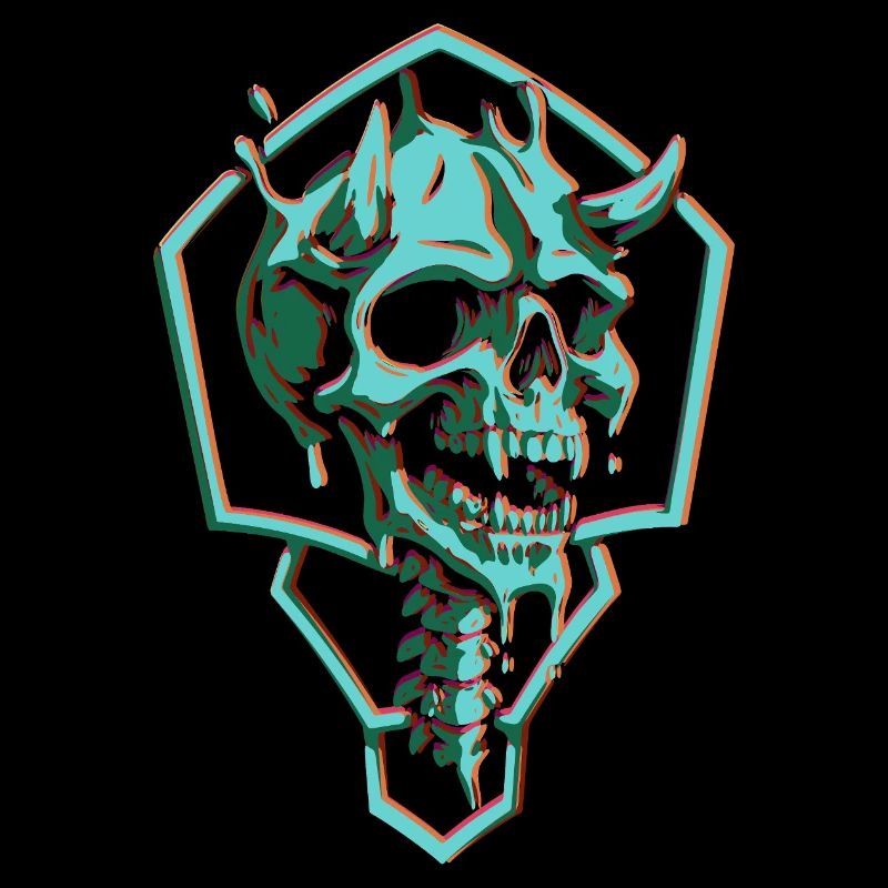Neon skull in hexagon