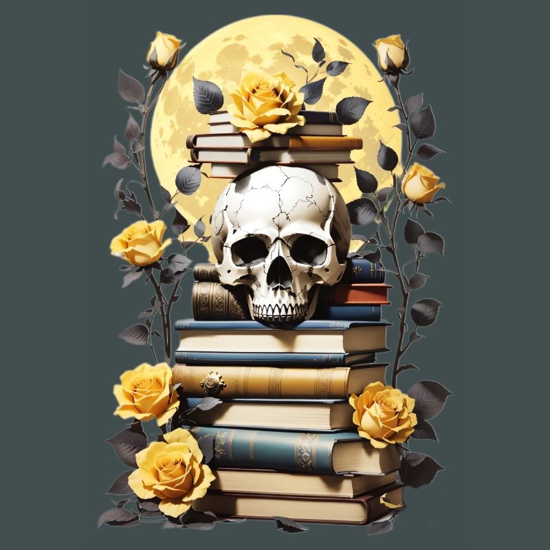 Bücherstapel mit Schädel