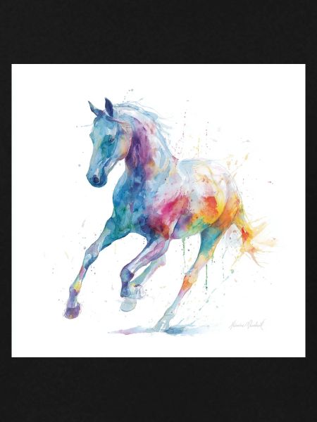 Regenbogen-Aquarellpferd in Bewegung