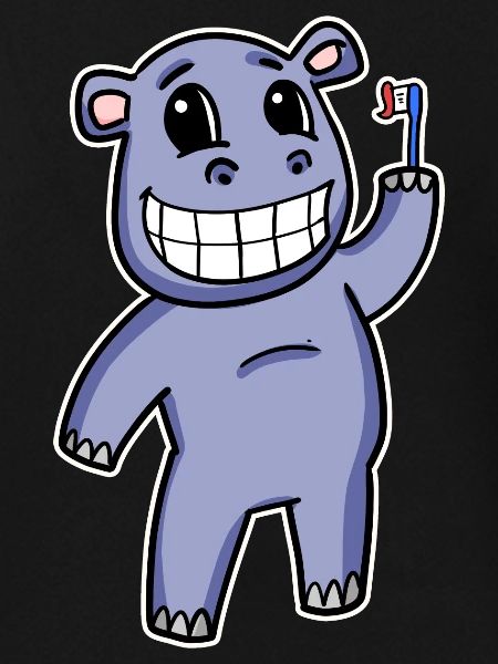 Hippo with toothbrush
