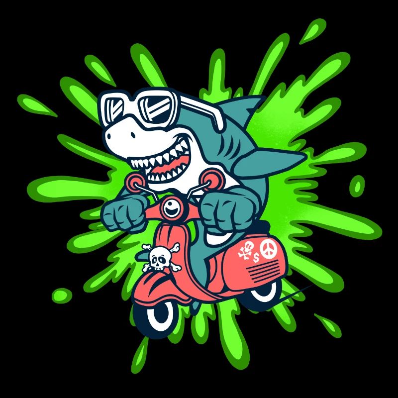 Shark Funny Moped Moped Roller Comic