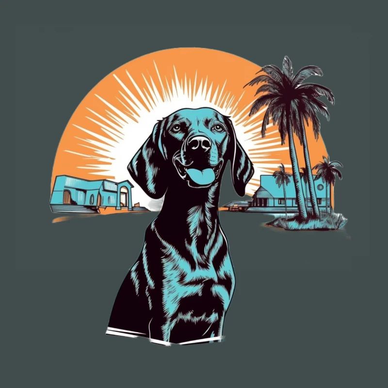 Labrador on the beach with sunset