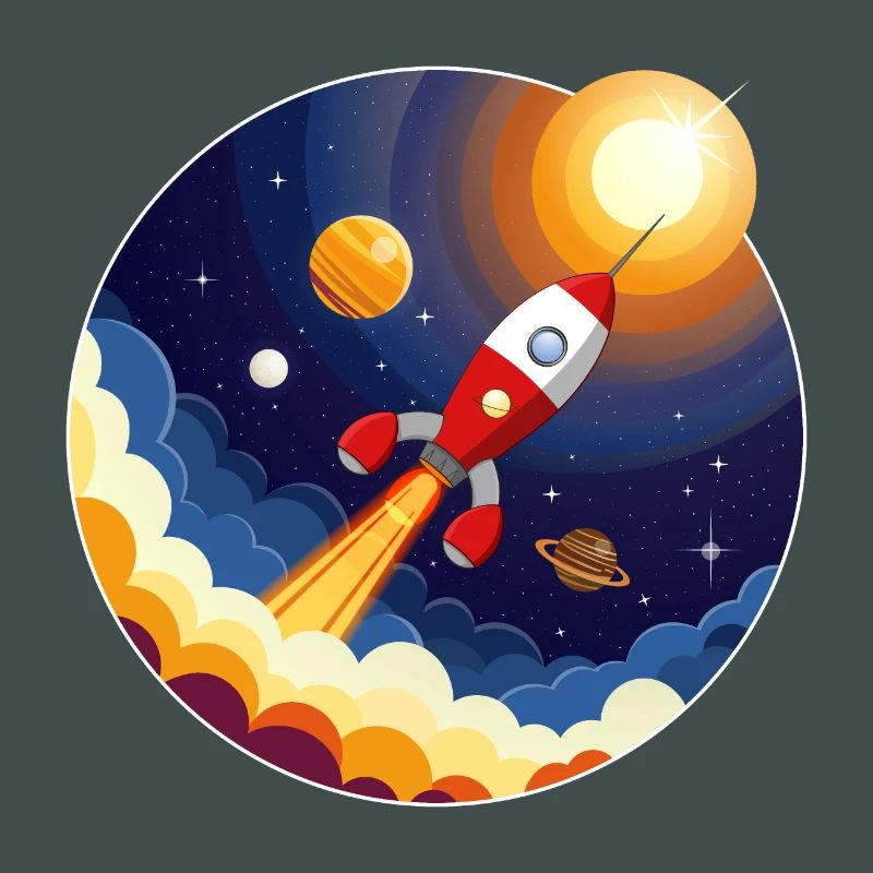 Image colorée d’une fusée dans l’espace