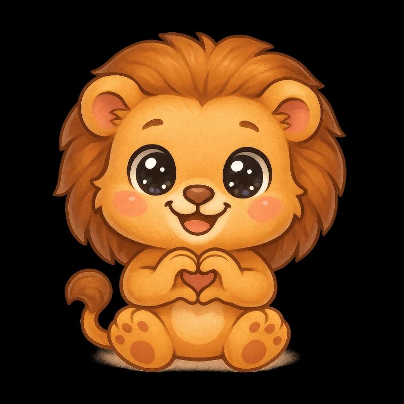 Cute lion with heart hands