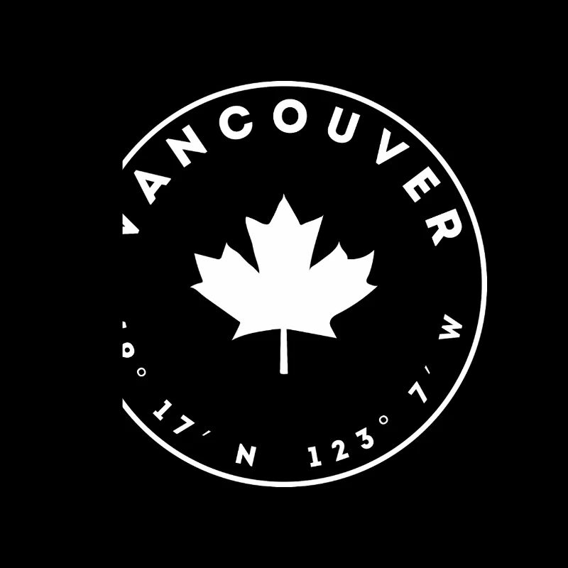 Vancouver with Maple Leaf and Coordinates