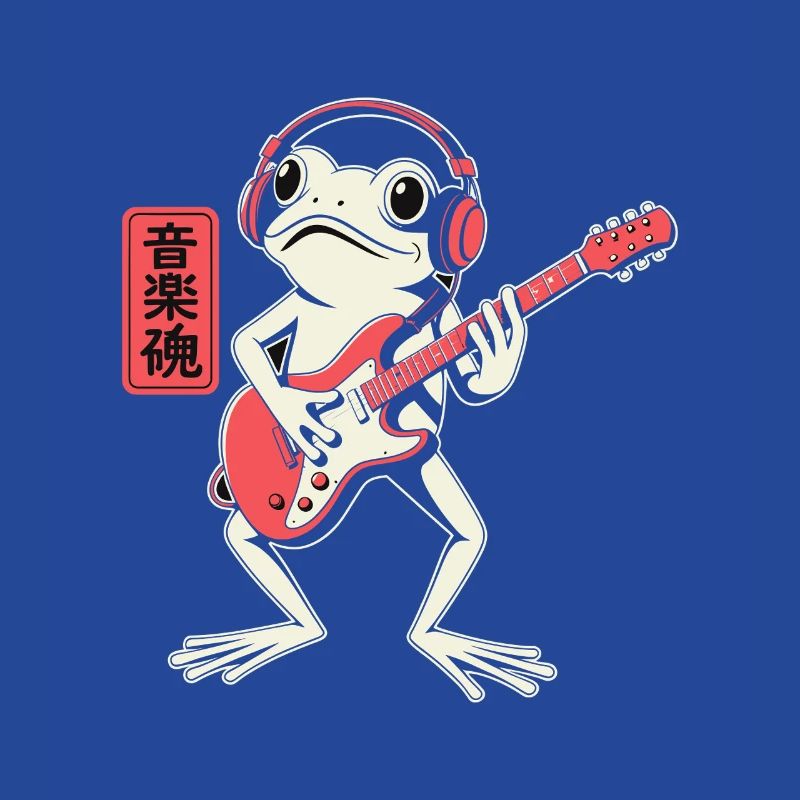 Frosch spielt E-Gitarre mit Kopfhörern