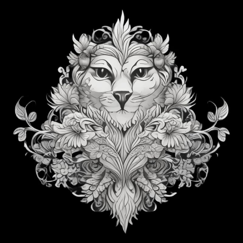 lion in floral patterns