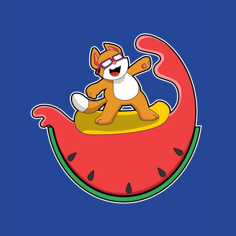 Chat comme surfeur avec pastèque