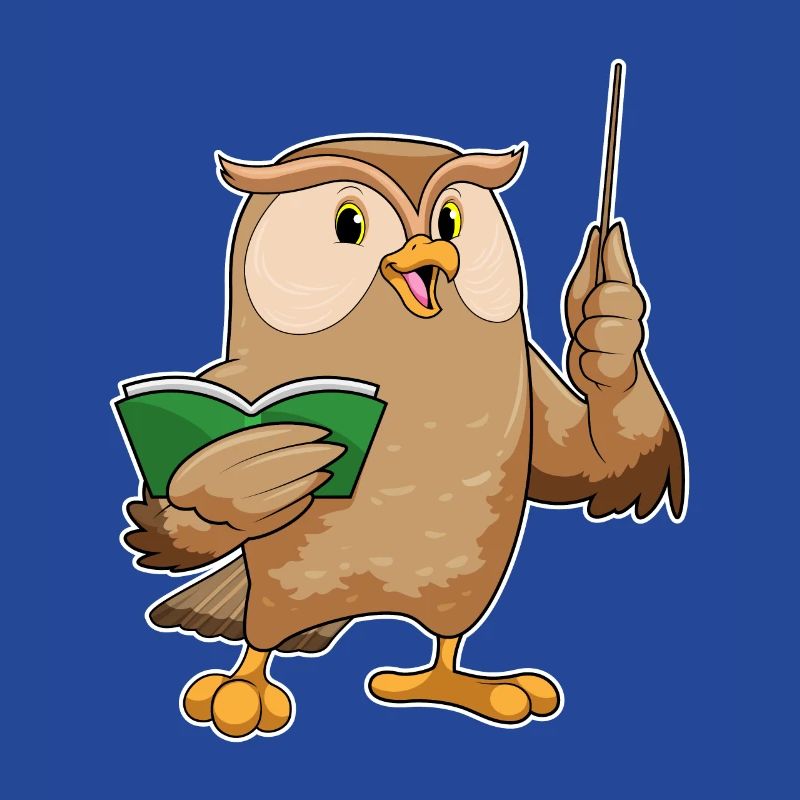 Eule als Lehrer mit Buch & Pointer