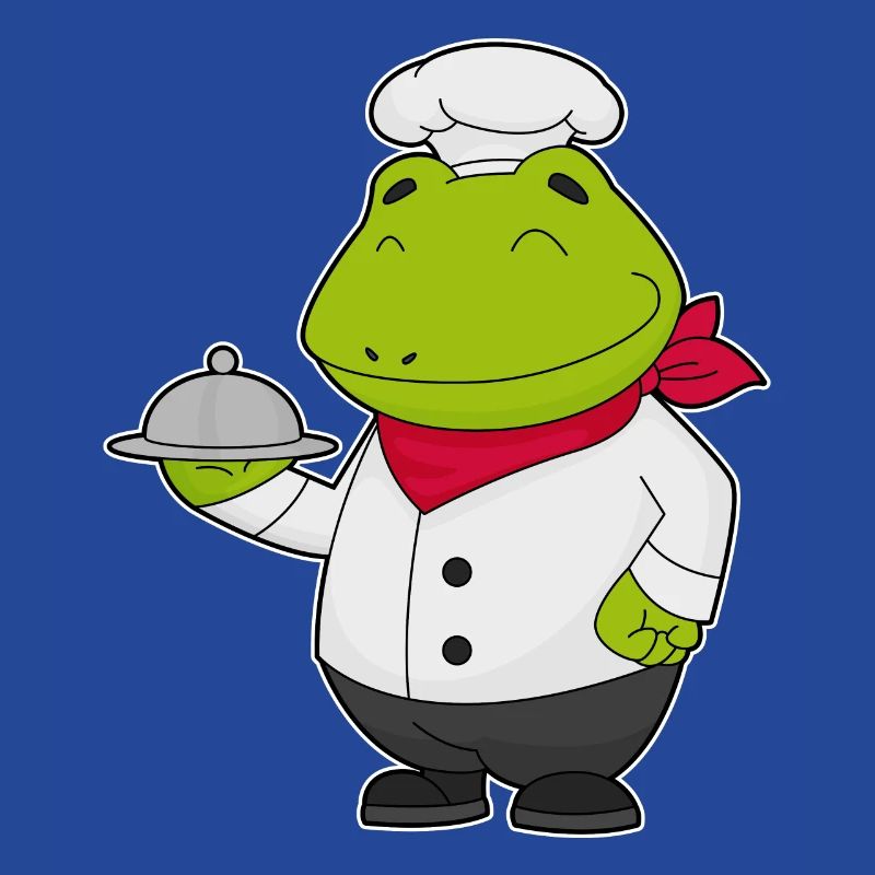 Frosch als Koch mit Servierteller