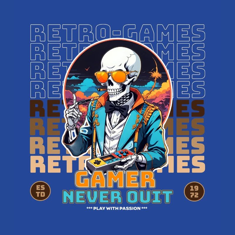 Retro Gamer Skeleton with Controller Console Games