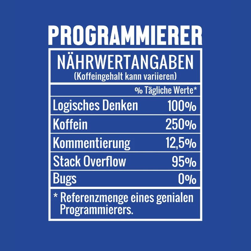 Programmierer Nährwertangaben Developer Coder