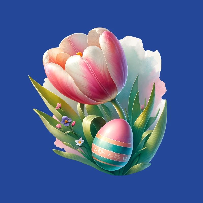 Spring Colorful Tulip With Easter Egg