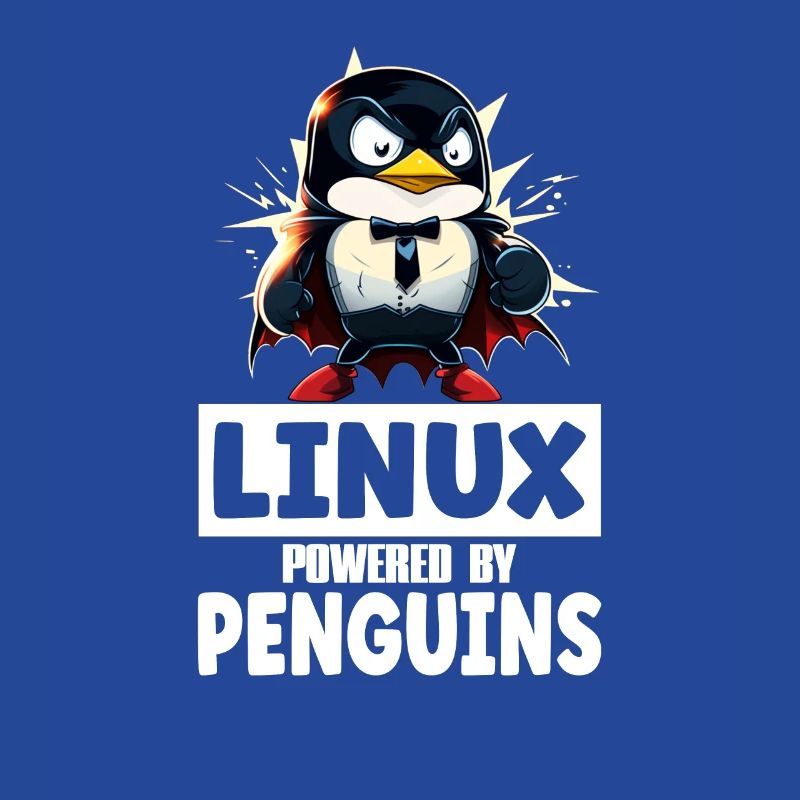 Linux Tux Penguin Powered by Sudo Superhero